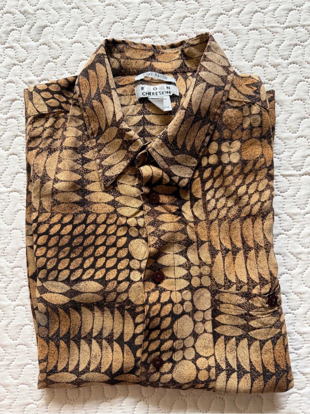 Ron Chereskin Men's Luxe 100% Rayon Large Patterned Brown Rayon Button-down